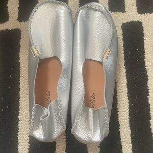 Silver Leather Loafers